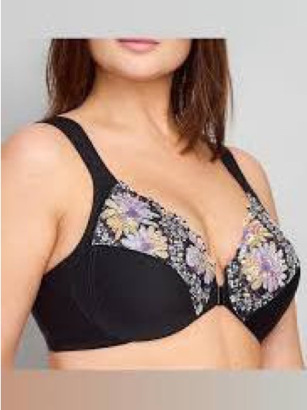 Glamorise WonderWire 1245 Bra 48B Black Floral Lace Front Closure Underwire NWT